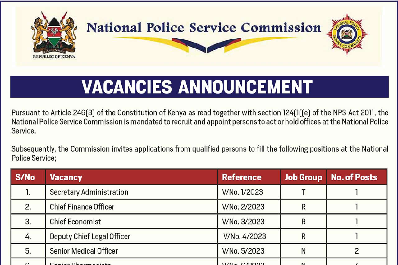 National Police Service Commission Announces 1070 Vacancies Across Various Levels National Police Service Commission Vacancies