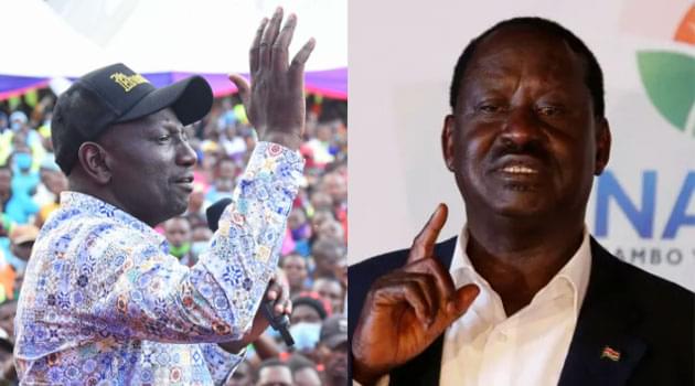 DP William Ruto (Left) and ODM leader Raila Odinga (right) Photo courtesy